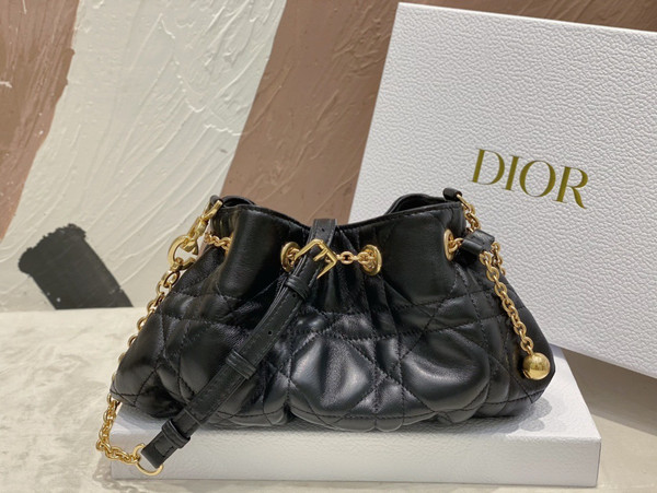 Christian Dior SMALL DIOR AMMI BAG Black Supple Macrocannage Lambskin
