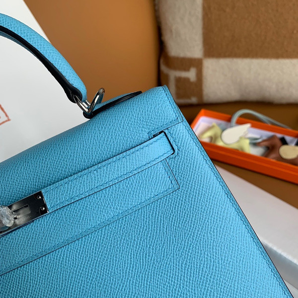 Hermès Blue  Azteque Kelly 25  Epsom Palladium Hardware