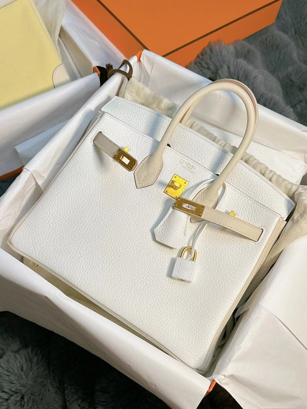 Hermes Craie/White  Birkin 25 cm Togo Gold Hardware