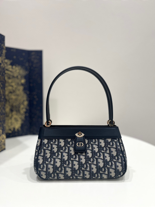 Christian Dior SMALL DIOR KEY BAG Blue Dior Oblique Jacquard Box Calfskin