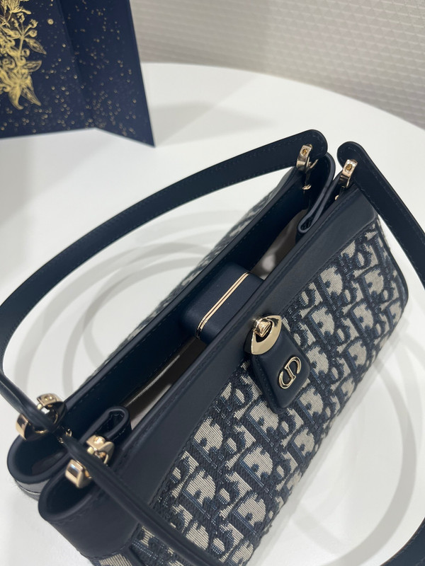 Christian Dior SMALL DIOR KEY BAG Blue Dior Oblique Jacquard Box Calfskin