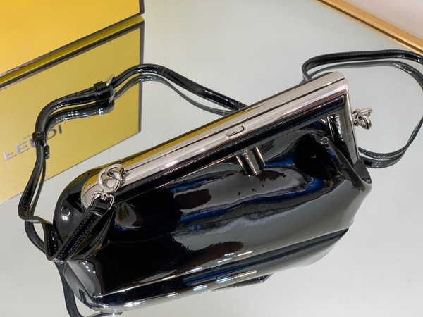 Fendi First Midi Black patent leather bag