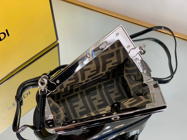 Fendi First Midi Black patent leather bag