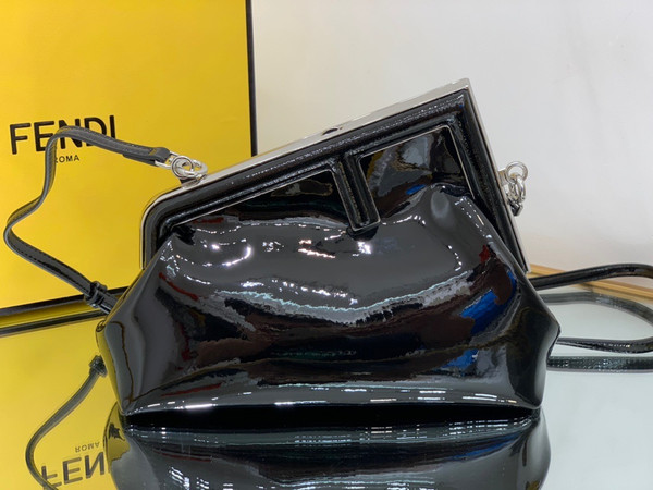 Fendi First Midi Black patent leather bag