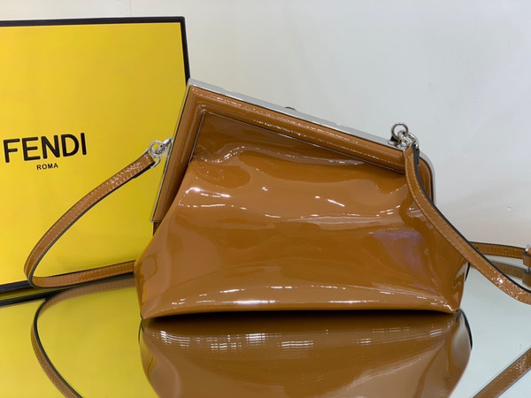 Fendi First Midi Brown patent leather bag
