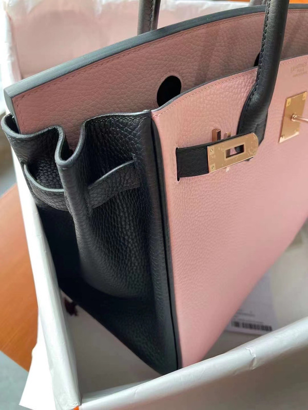 Hermès Sakura  Pink/Black Birkin 30 cm Taurillon  Clemence Leather Gold Hardware