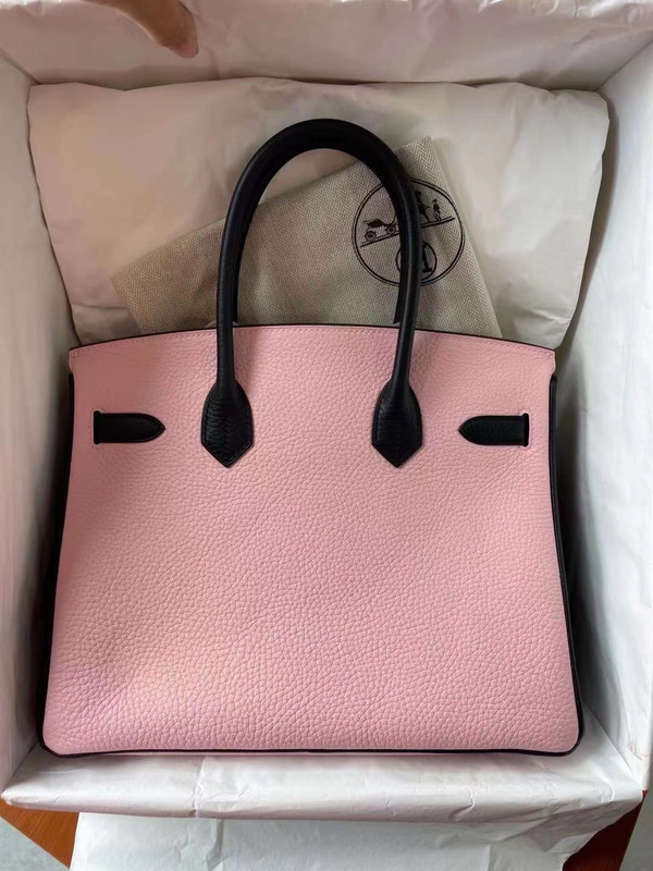 Hermès Sakura  Pink/Black Birkin 30 cm Taurillon  Clemence Leather Gold Hardware