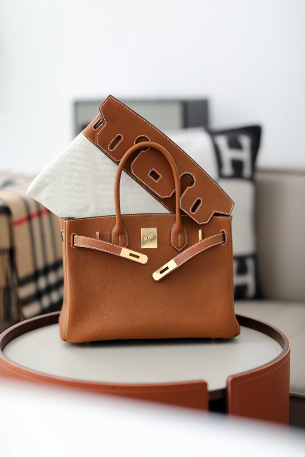 Hermès 3 En 1 Birkin 30 Gold Barenia Faubourg and Toile with Gold Hardware