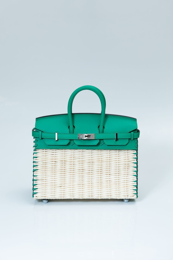 [Exclisuve] Hermes Limited Edition Picnic Birkin 25 Sellier Wicker and  Bamboo Barenia leather  SS 2021
