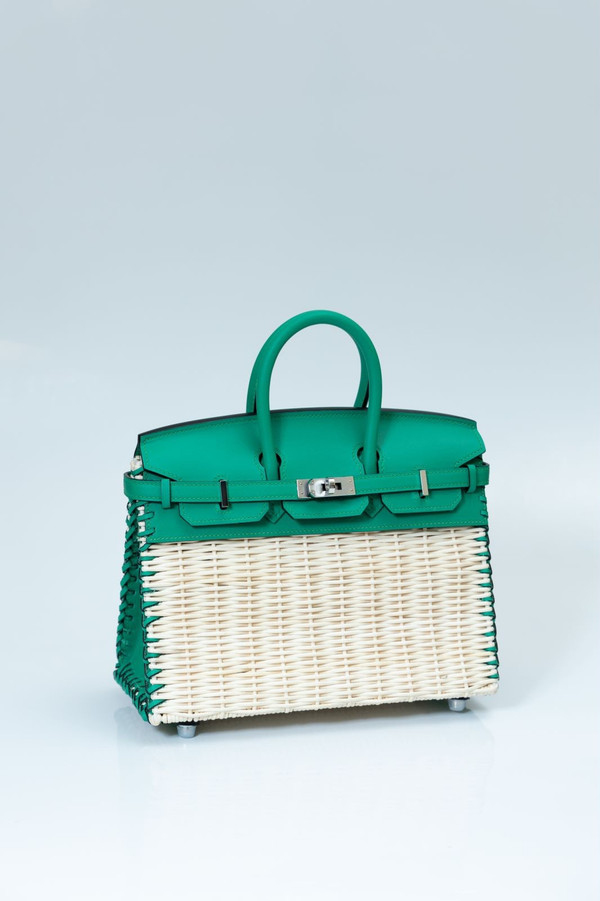 [Exclisuve] Hermes Limited Edition Picnic Birkin 25 Sellier Wicker and  Bamboo Barenia leather  SS 2021
