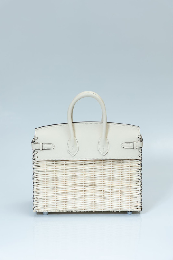 [Exclisuve] Hermes Limited Edition Picnic Birkin 25 Sellier Wicker and  White Barenia leather  SS 2021