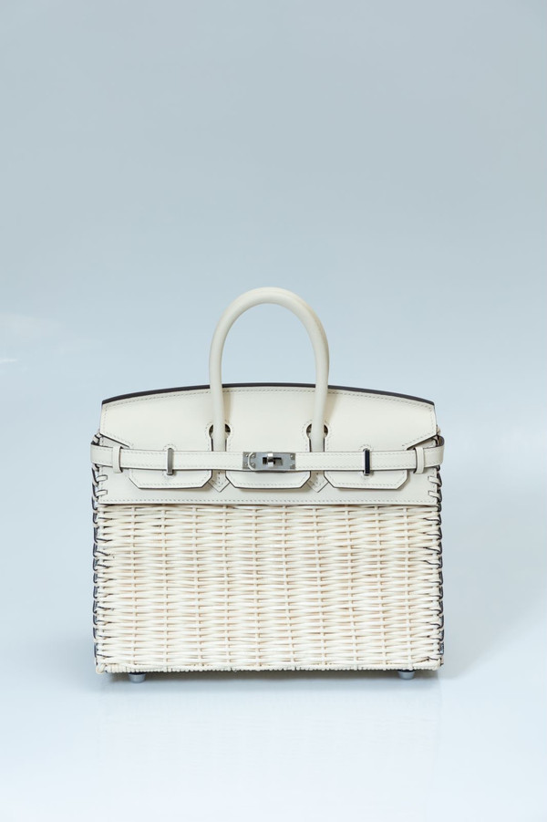 [Exclisuve] Hermes Limited Edition Picnic Birkin 25 Sellier Wicker and  White Barenia leather  SS 2021