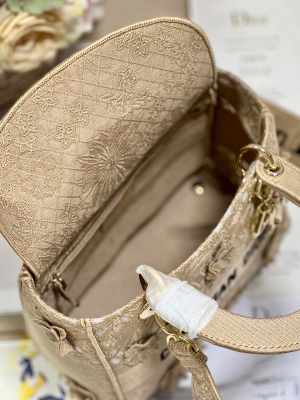 Christian Dior MEDIUM LADY D-LITE BAG Natural D-Lace Embroidery with 3D Macramé Effect