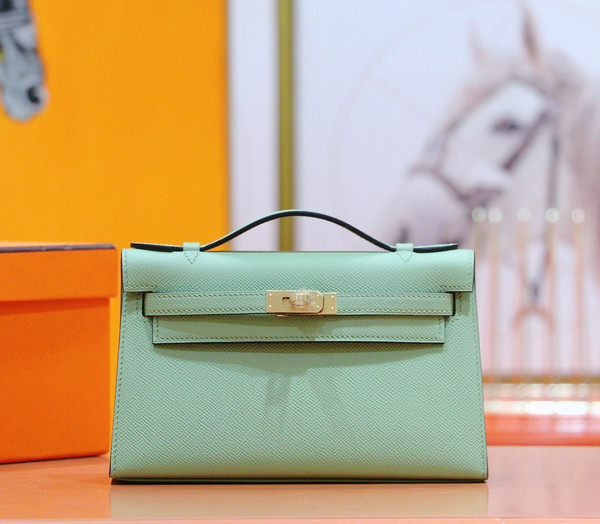 Hermès Vert criquet Mini Kelly Epsom Gold Hardware