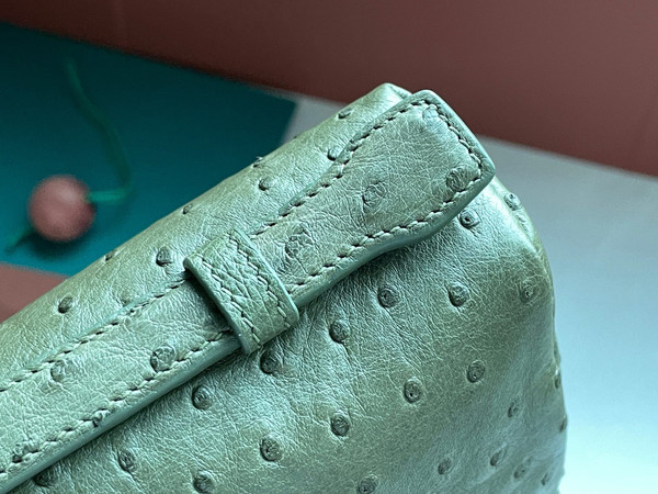 Loro Piana Extra Pocket Pouch L19  Ostrich Leather Dark Lichen Green