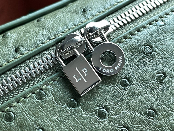 Loro Piana Extra Pocket Pouch L19  Ostrich Leather Dark Lichen Green