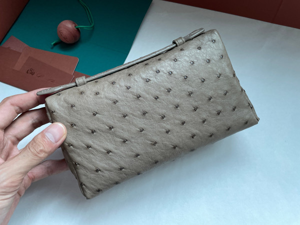 Loro Piana Extra Pocket Pouch L19  Ostrich Leather Etoupe