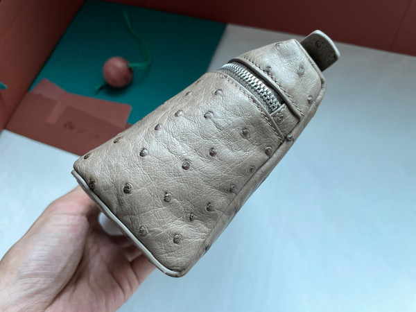 Loro Piana Extra Pocket Pouch L19  Ostrich Leather Etoupe