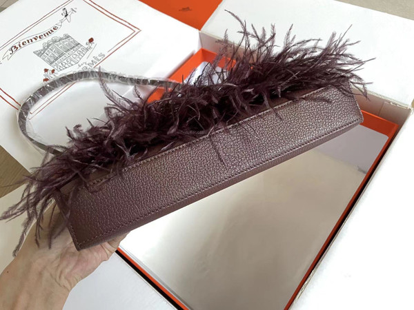 Hermes Kelly Elan Shoulder Strap Bag with Ostrich Feathers Rouge Sellier