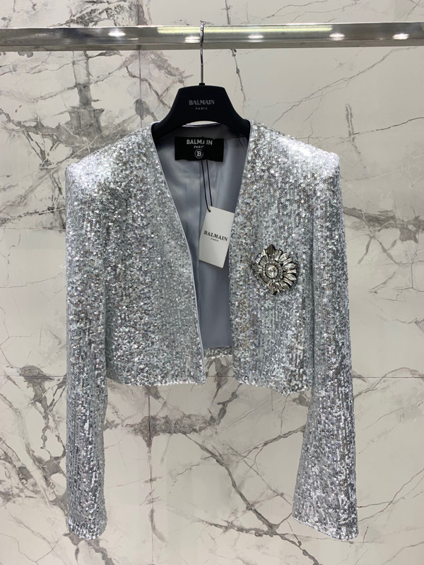 Balmain Short sequin jacket Silver
