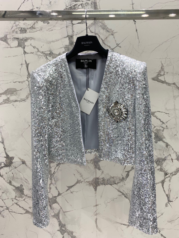 Balmain Short sequin jacket Silver
