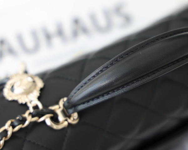 Chanel Top Handle Mini Rectangular Flap Bag with Charm Black Lambskin Gold Hardware