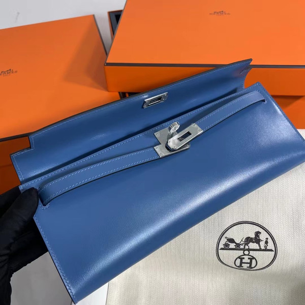 HERMES KELLY CUT CLUTCH BAG blue agate  GOLD HARDWARE