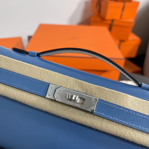 HERMES KELLY CUT CLUTCH BAG blue agate  GOLD HARDWARE