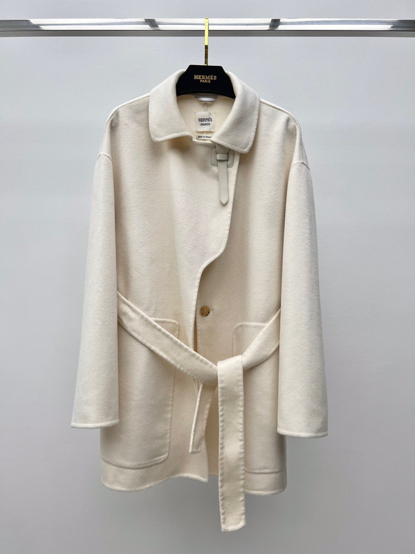Hermès white cashmere Wrap coats 2023