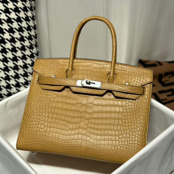 Hermes chai Birkin 30 in Porosus  Crocodile with Palladium hardware