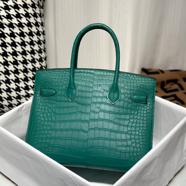 Hermes Birkin 30 in peacock   Porosus  Crocodile with Palladium hardware