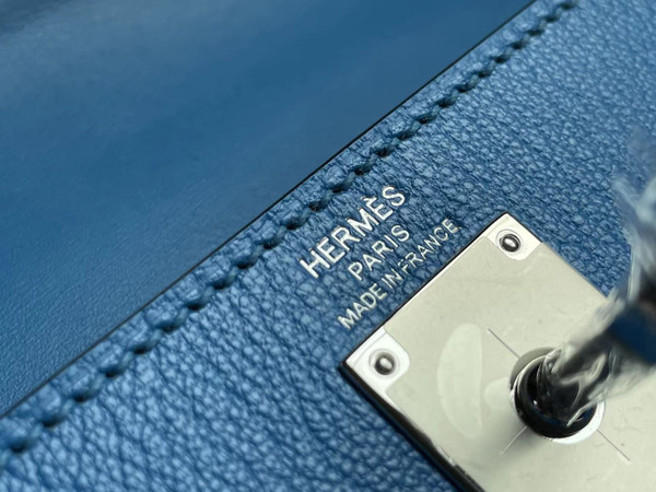 Hermes Kelly Elan Shoulder Strap Bag with Ostrich Feathers blue Sellier