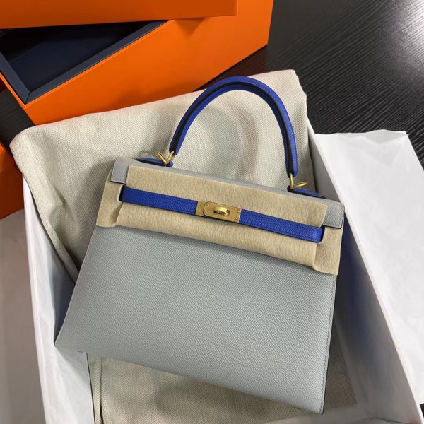 Hermes Special Order Girls Mouette/Blue Zellige Kelly 25 cm Epsom Gold Hardware