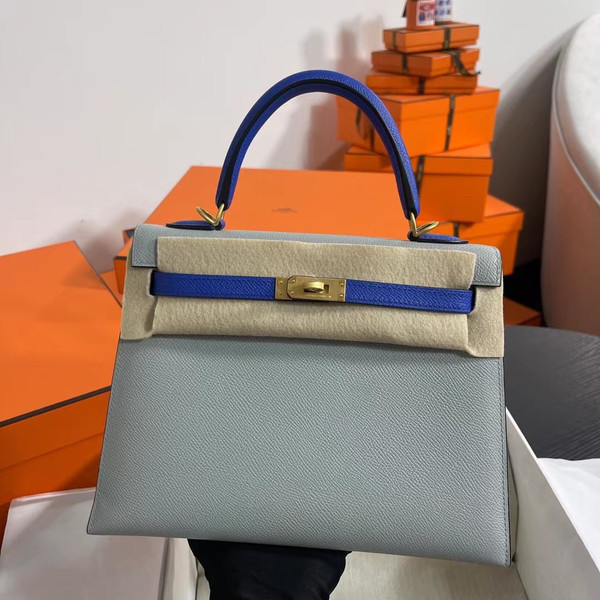 Hermes Special Order Girls Mouette/Blue Zellige Kelly 25 cm Epsom Gold Hardware