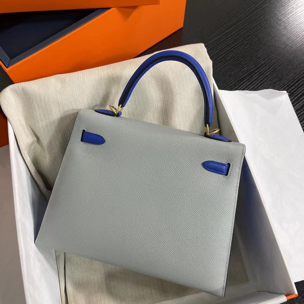 Hermes Special Order Girls Mouette/Blue Zellige Kelly 25 cm Epsom Gold Hardware