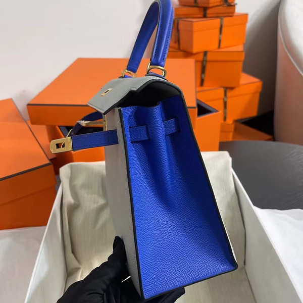 Hermes Special Order Girls Mouette/Blue Zellige Kelly 25 cm Epsom Gold Hardware