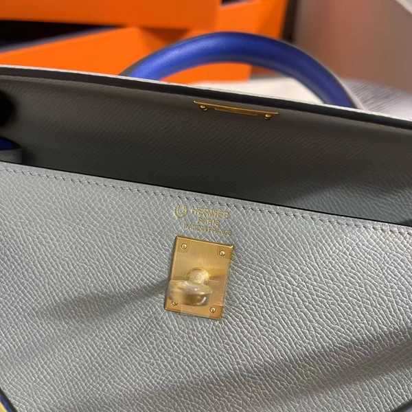 Hermes Special Order Girls Mouette/Blue Zellige Kelly 25 cm Epsom Gold Hardware