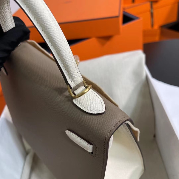Hermes Special Order Etoupe/Craie Kelly 25 cm Epsom Gold Hardware