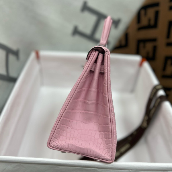 Hermes Sakura Pink Alligator KELLY 25 WITH PALLADIUM  HARDWARE