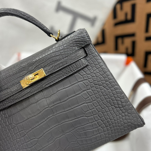 Hermes Etain Alligator KELLY 25 WITH GOLD  HARDWARE