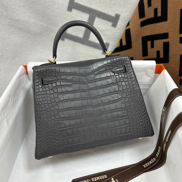 Hermes Etain Alligator KELLY 25 WITH GOLD  HARDWARE