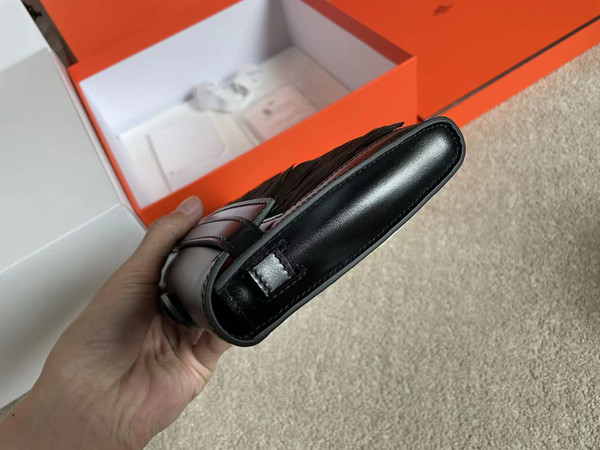 HERMÈS Kelly Cut Black Boxcalf with BlackPeacock Feather GHW Limited Edition