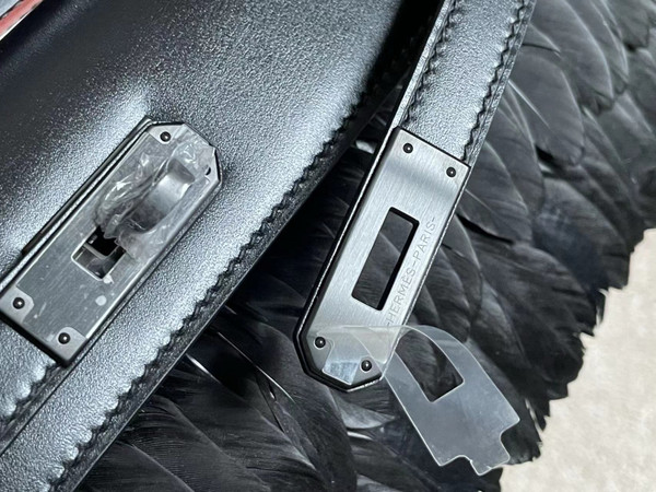 HERMÈS Kelly Cut Black Boxcalf with BlackPeacock Feather GHW Limited Edition