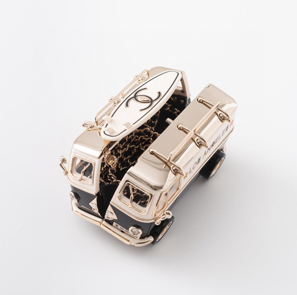 Chanel Mini Van Minaudiere 2024 Cruise Bag in Black Plexiglass White Surf