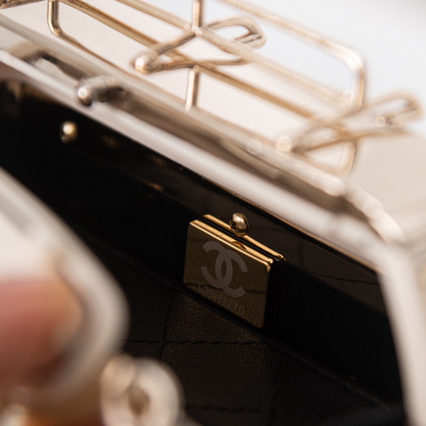 Chanel Mini Van Minaudiere 2024 Cruise Bag in Black Plexiglass White Surf