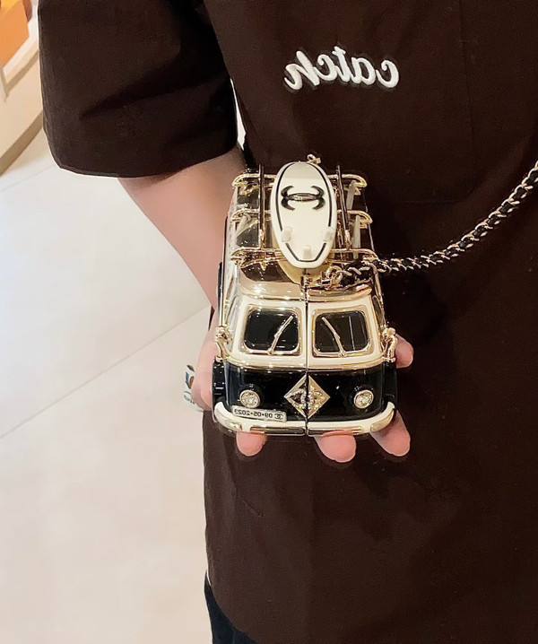 Chanel Mini Van Minaudiere 2024 Cruise Bag in Black Plexiglass White Surf