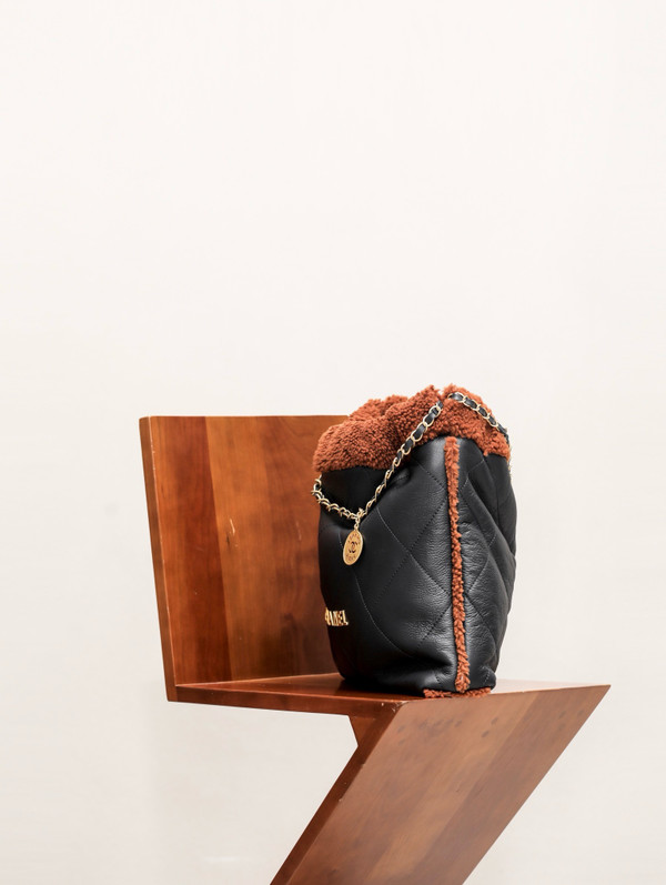 CHANEL 22 SMALL HANDBAG Shiny Aged Lambskin Shearling