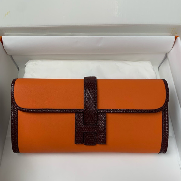 HERMÈS JIGE ELAN 29 ORANGE SWIFT AND BROWN LIZARD