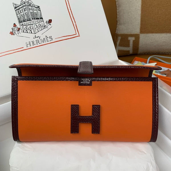 HERMÈS JIGE ELAN 29 ORANGE SWIFT AND BROWN LIZARD