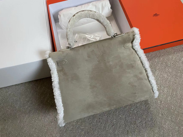 [Exclusive] Hermès Kelly 35 Limited Edition Etoupe Teddy Shearling Bag